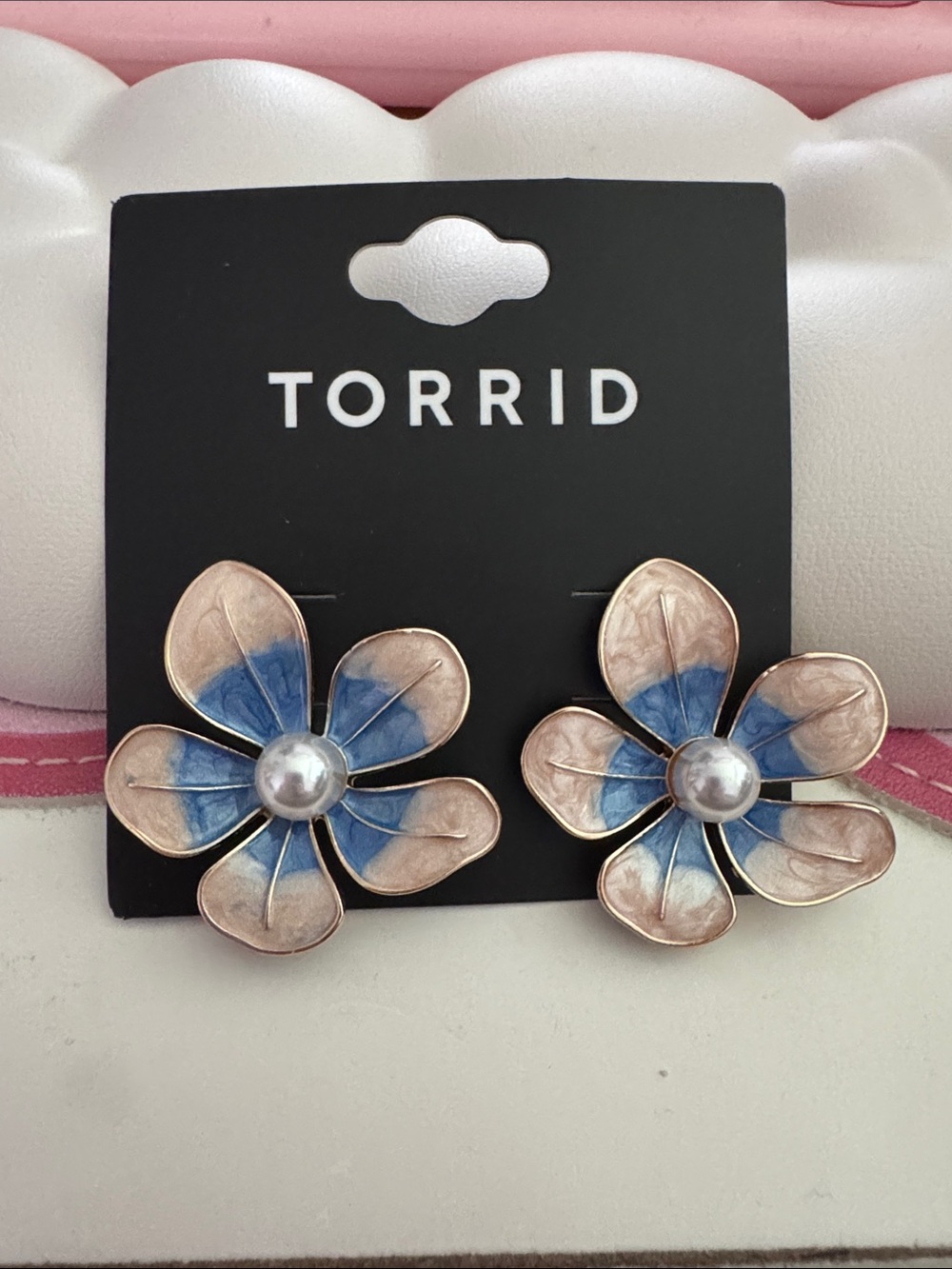 torrid Blue and Pink Floral Enamel Stud Earrings